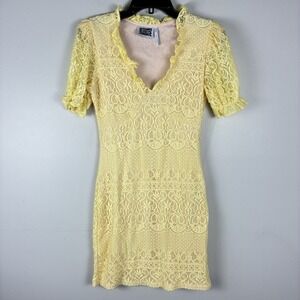 Reclaimed Vintage Womens Mini Dress Sz 6‎ Yellow Coquette Lace Overlay